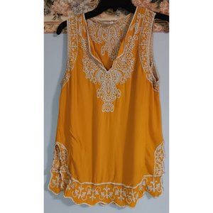 Solitaire XL Yellow Embroidered Boho Classic Romantic Flowy Occasion Top